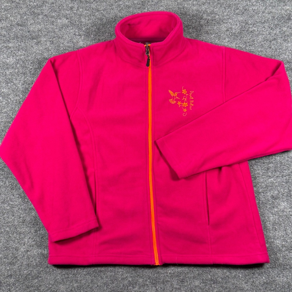 T R McTaggart Large Pink Fleece Full Zip Jacket Hummingbird Floral Spring Resort